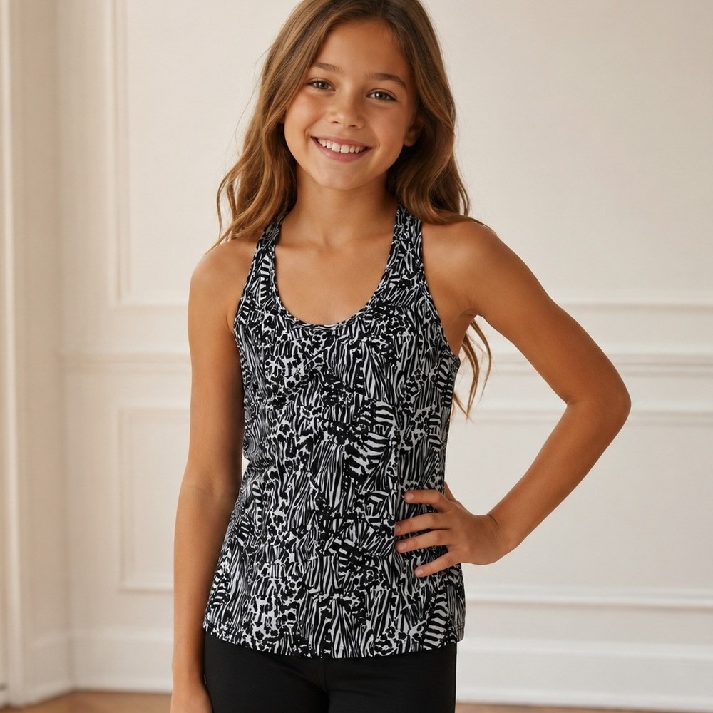 Ivivva Lululemon Girls Grey Black Zebra Scoop Neck Racerback Tank‎ Top Size 12
